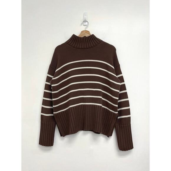 GAP Oversized 24/7 Split-Hem Mockneck Cotton Chunky Knit Stripe Sweater XS - Picture 1 of 12